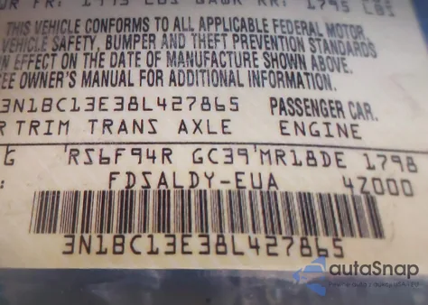 2008 Nissan Versa 1.8S z USA, uszkodzony, nr VIN 3N1BC13E38L427865